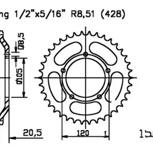 Couronne Esjot 55/428 Acier Generic TR 125 SM i.e 2012-2013 / KSR-Moto TR 125 SM i.e 2013-2018 Bestseller