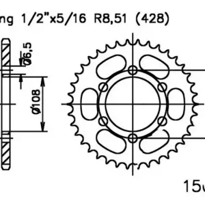 Árcsökkenés Couronne Esjot 49/428 Acier Noire Derbi Mulhacen 125 2008-2011 / GPR 125 4T 2009-2016