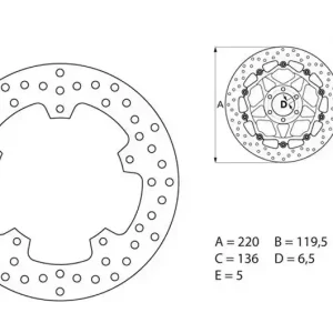 Disque de frein arrière Brembo Serie Oro Fixe Rond 220mm BMW S 1000 RR Szezonális akció