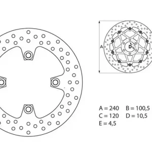 Disque de frein arrière Brembo Serie Oro Fixe Rond 240mm Kawasaki 600 ZZR Kiárusítás