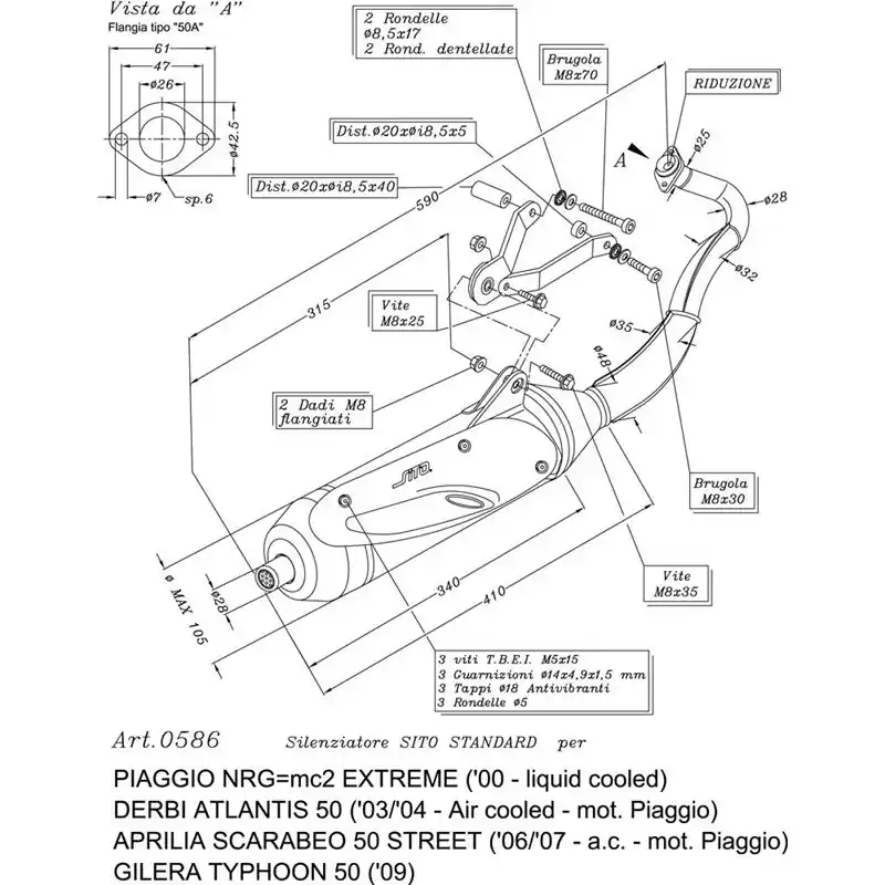 Kihagyhatatlan ajánlat Ligne Complète SITO SCARABEO 50 STREET air cooled Piaggio engine - Homologué