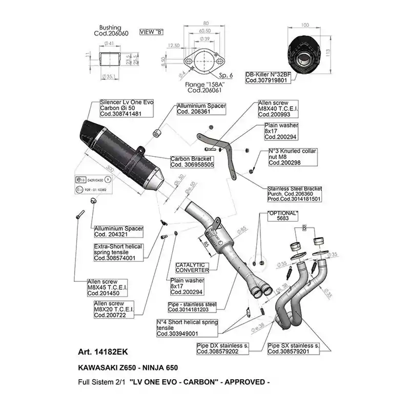 Ligne Complète LV ONE EVO Fibre de Carbone NINJA 650 - Homologué Outlet